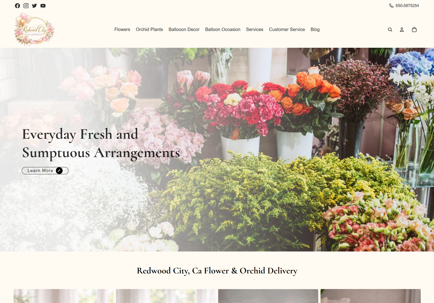 Redwood City Florist website homepage designed and developed by ACSIUS